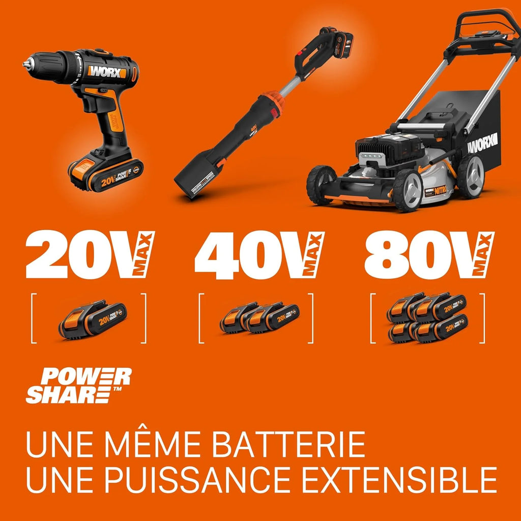 WORX NITRO – Lijadora excéntrica inalámbrica de 20 V – Bandeja de lijado de 125 mm – Ideal para superficies planas o curvas – Sin escobillas – Velocidad variable – Se entrega sin batería ni cargador –