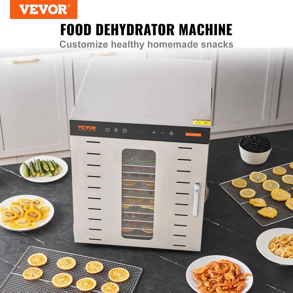 VEVOR Máquina Deshidratadora de Alimentos 10 Bandejas de Acero Inoxidable 1000 W Deshidratador Eléctrico de Frutas y Verduras Temperatura Ajustable 30-90 °C Temporizador 0,5-48 h para Hierbas, Carne