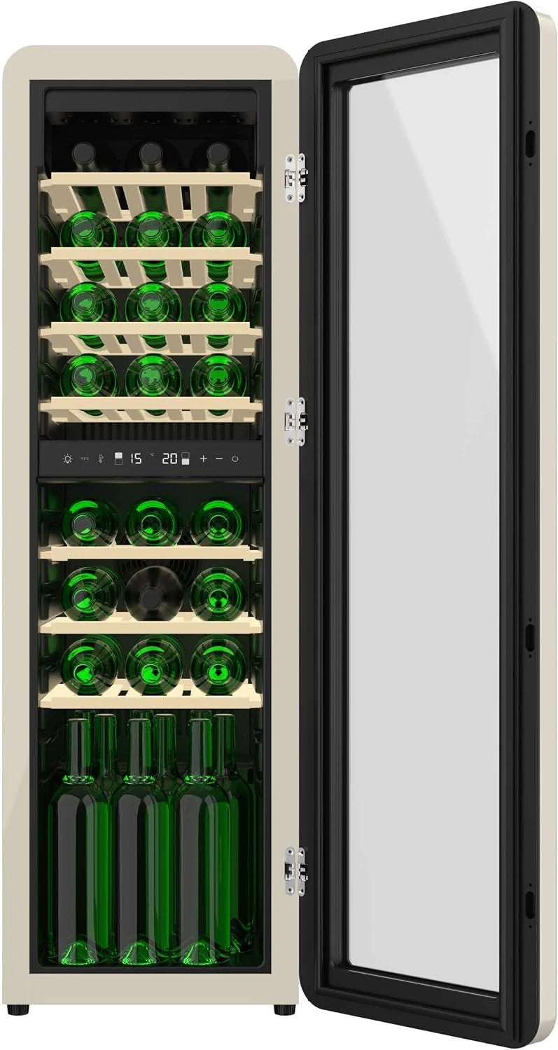 Cecotec Vinoteca 30 Botellas Retro Bolero Grandsommelier Origin Duo 30 Hit Beige. Acabado En Negro Con 2 Zonas De Temp. (5-12ºC, 12-20ºC), Control Led, NoFrost, Estantes Madera, Luz Interior