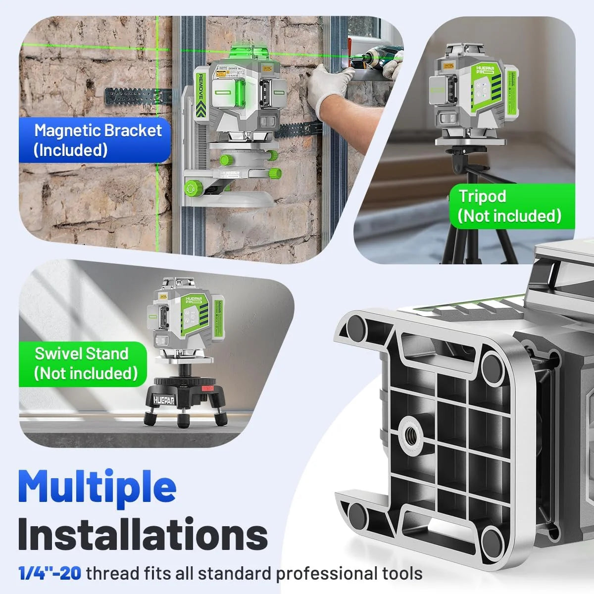 Huepar Pro Outdoor Nivel Láser con Receptor, 4 * 360° Autonivelante Verde