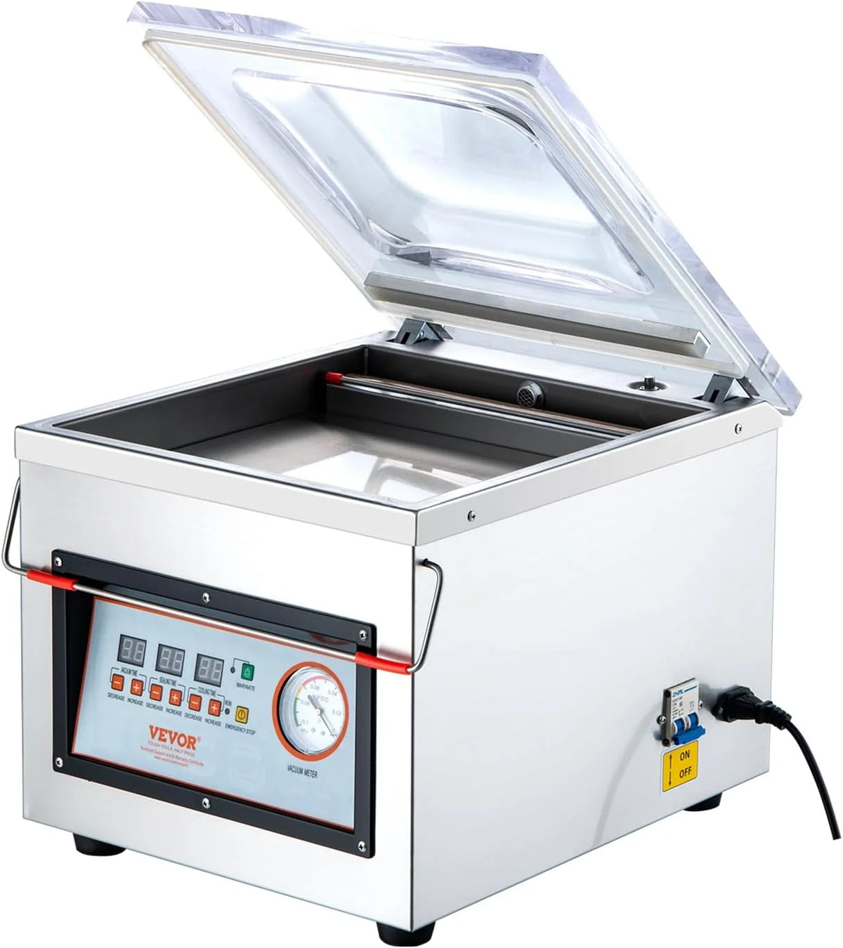 VEVOR Sellador al Vacío de Cámara 320 W Máquina de Envasado al Vacío de Acero inoxidable Tamaño Compacto de 320 mm para Cocina del Hogar Para Uso Comercial Para Alimentos Húmedos, Carnes y Adobos
