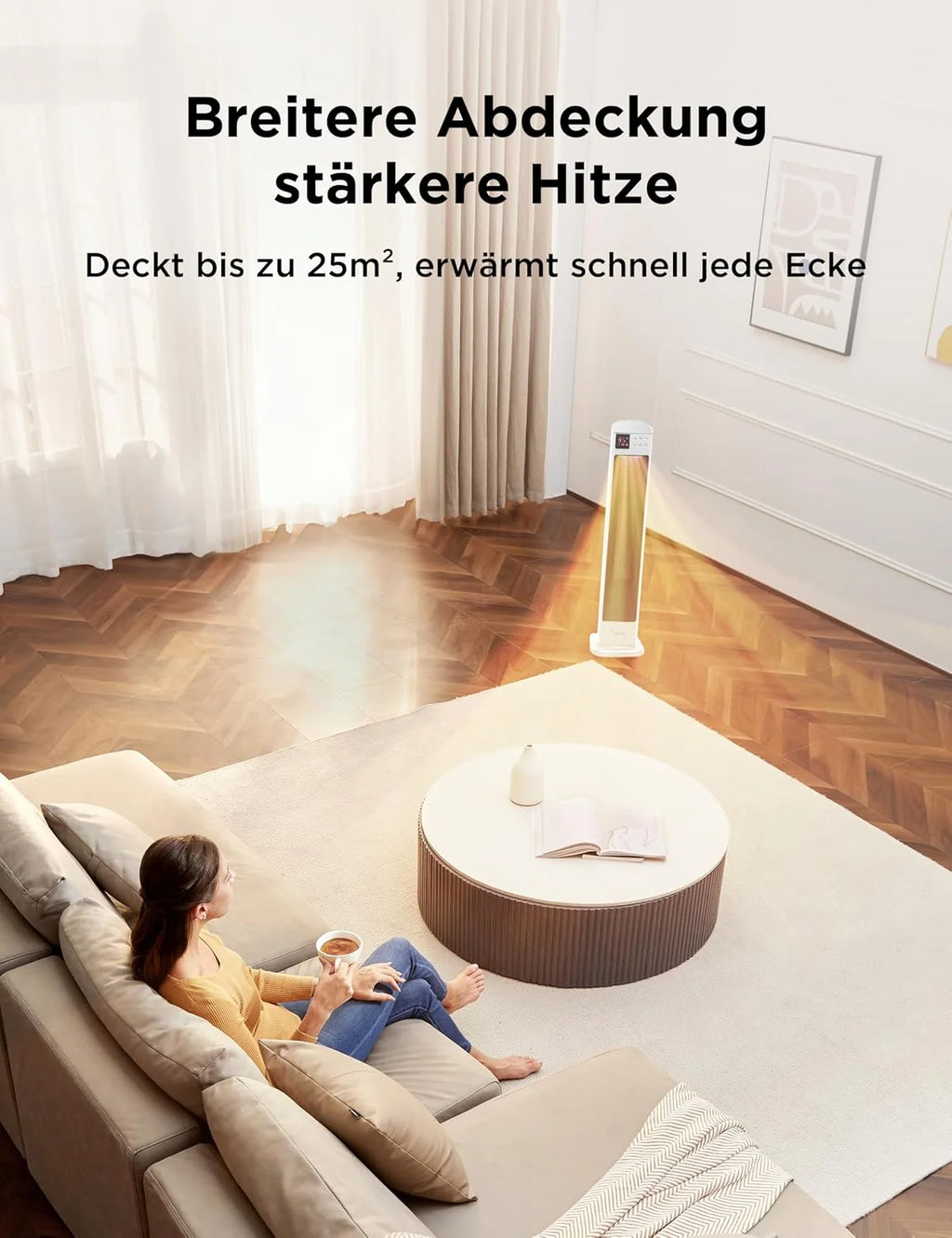 Midea NTH20-22GR(WH) Low Energy Quiet Heater Fan with Remote Control, PTC 2000W Ceramic Heater Fan with Thermostat, 2 Heat Settings, 24H Timer, Eco Mode
