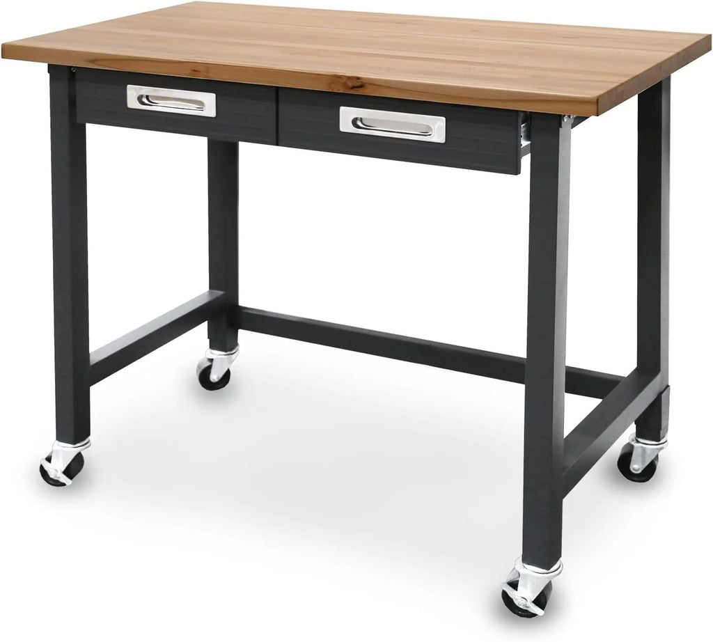 Seville Classics UltraHD® Banco de Trabajo Rodante con 2 Cajones, para oficina, garaje y taller, 122 x 61 x 95,3 cm, Grafito