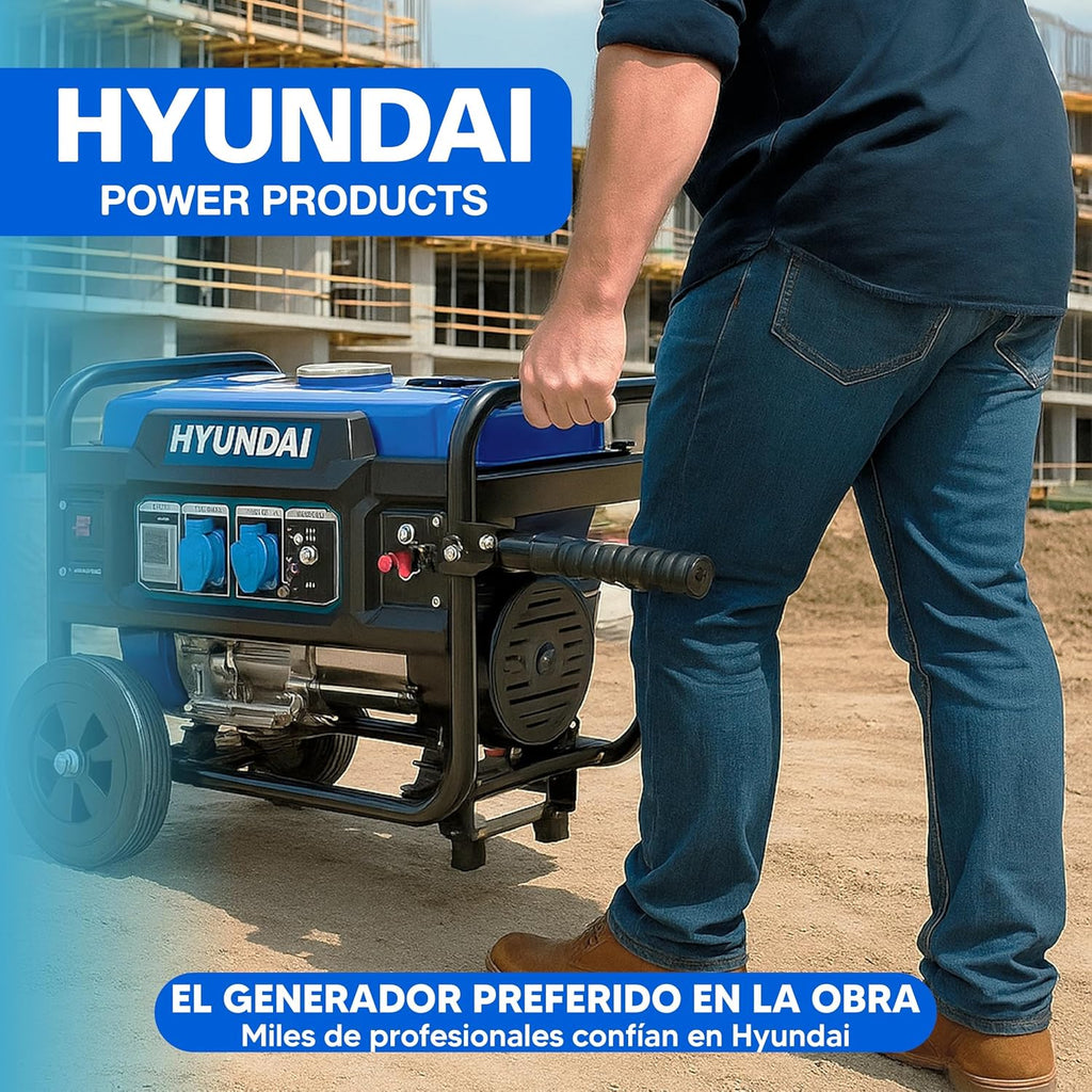 HYUNDAI Grupo Electrógeno a Gasolina 3000W para Obra - Generador Eléctrico con Regulación Electrónica para Energía Estable - Generador Portátil con 15L de Despósito y Autonomía 10h - Estación Energía