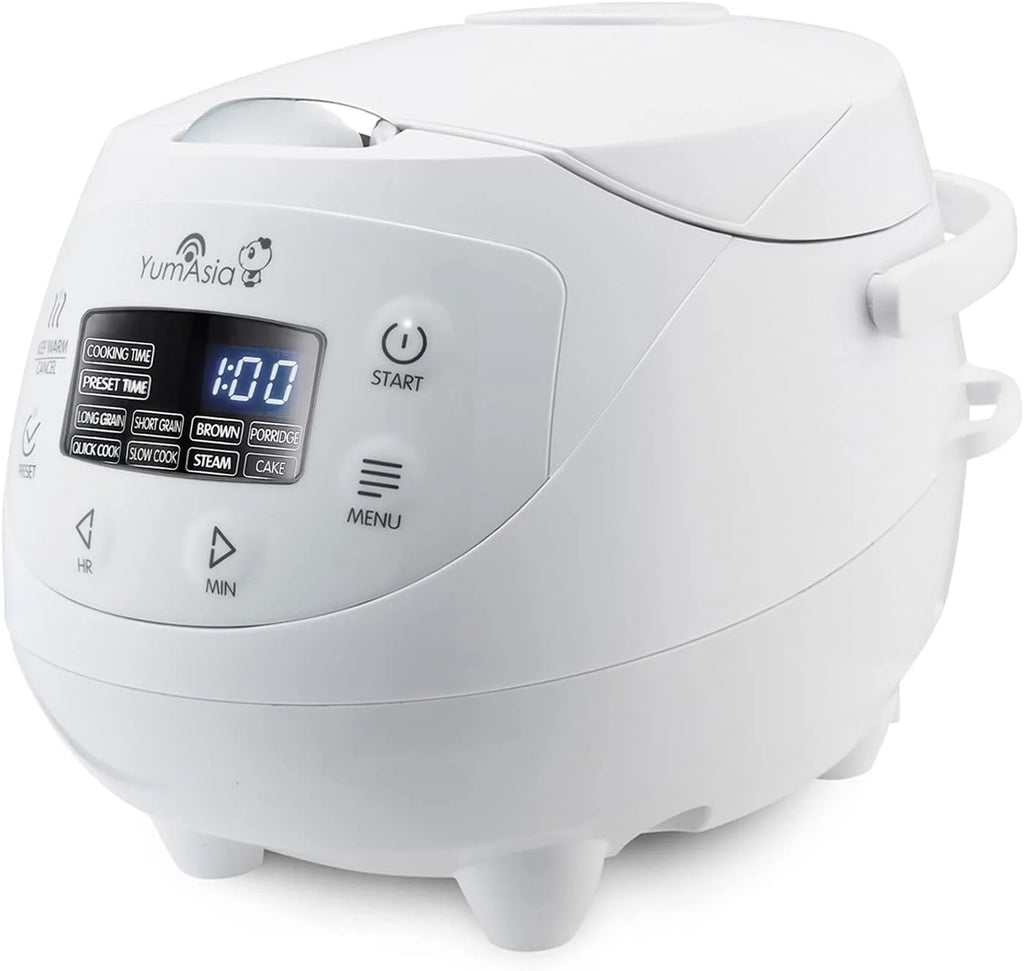 Yum Asia Panda Mini arrocera con cuenco de cerámica Ninja y lógica difusa avanzada (3,5 tazas, 0,63 litros) 4 funciones de arroz, 4 funciones de multicocina 220-240V (Arctic White)