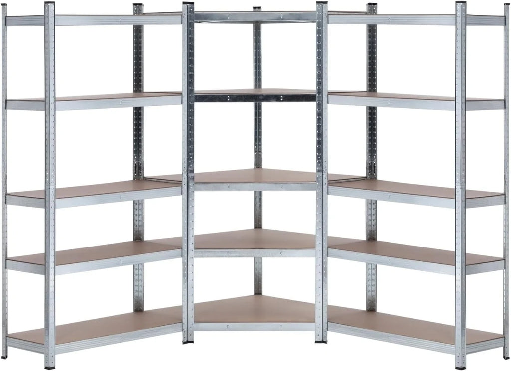 THINIA HOME - Pack 2 Estanterías Modulares + 1 Estantería Esquinera, Acero y MDF Antihumedad, Hogar, Trastero, Garaje, Taller, Comercio, 5 Baldas Ajustables, Carga Máx. 875Kg (x3)