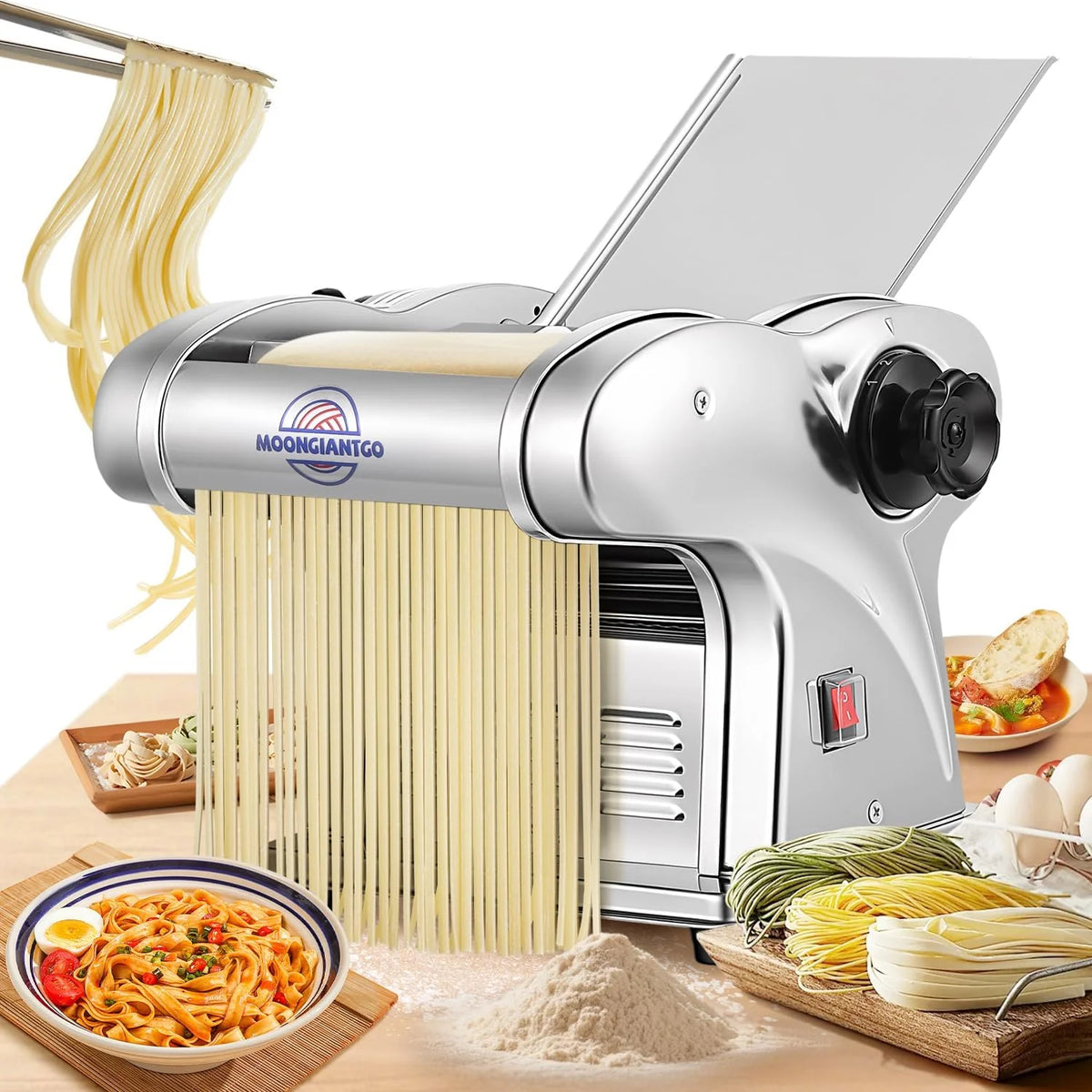 Moongiantgo Máquina de Pasta Eléctrica, 3 Cuchillas, 9 Marchas de Grosor