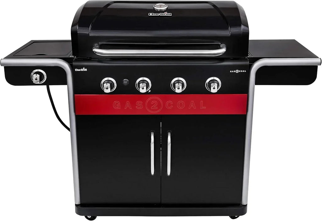 Gas2Coal® Barbacoa híbrida: barbacoa de gas y carbón de tres quemadores, acabado en negro.