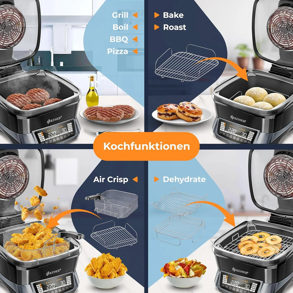 KESSER Multicocina con freidora de aire caliente, 8 L y 16 programas, dispositivo de cocina – Grillen, hornear, guisar, cocinar al vapor, función de precalentamiento y mantenimiento del calor
