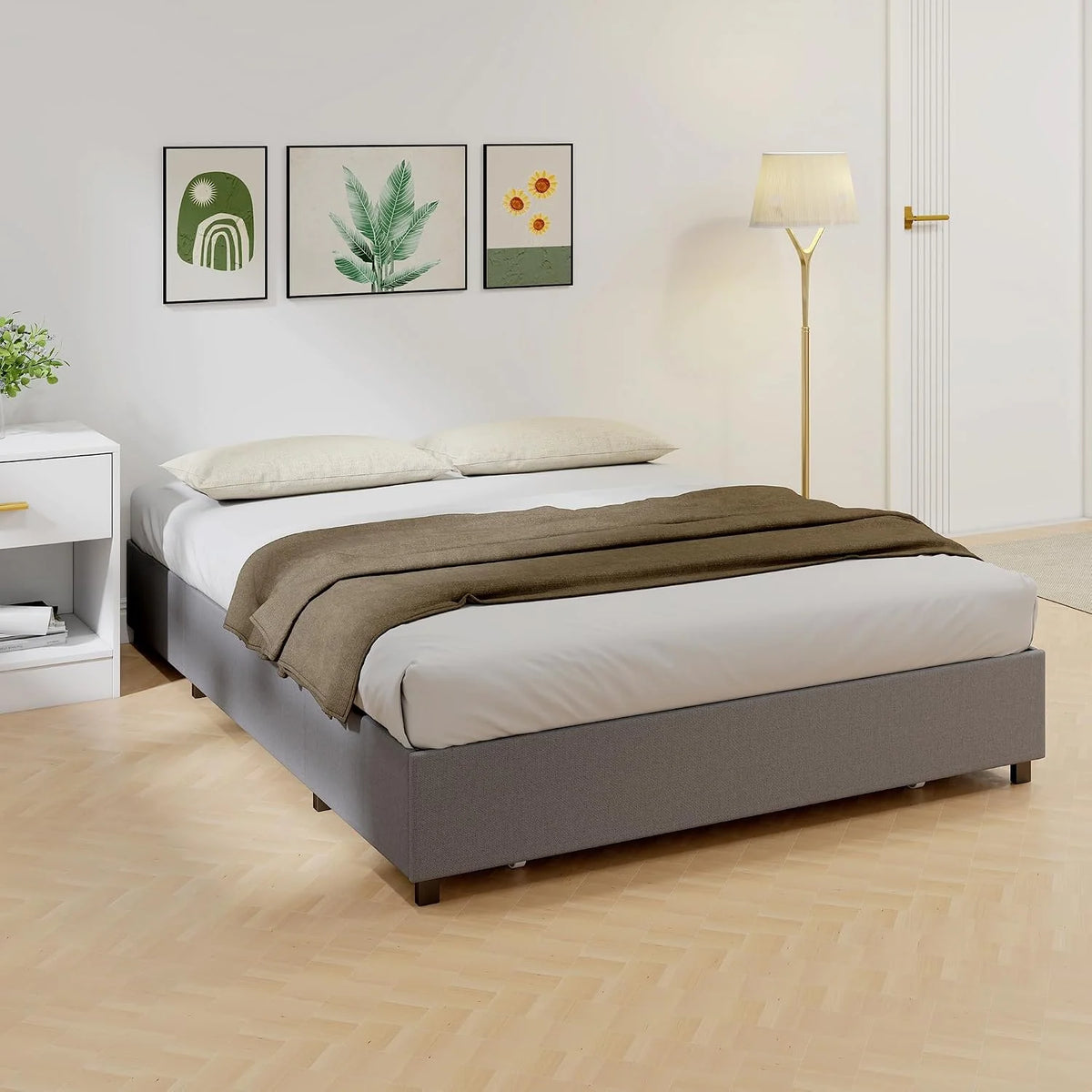 Homcom Double Bed 140 x 190 cm Double Bed Frame with Storage Grey