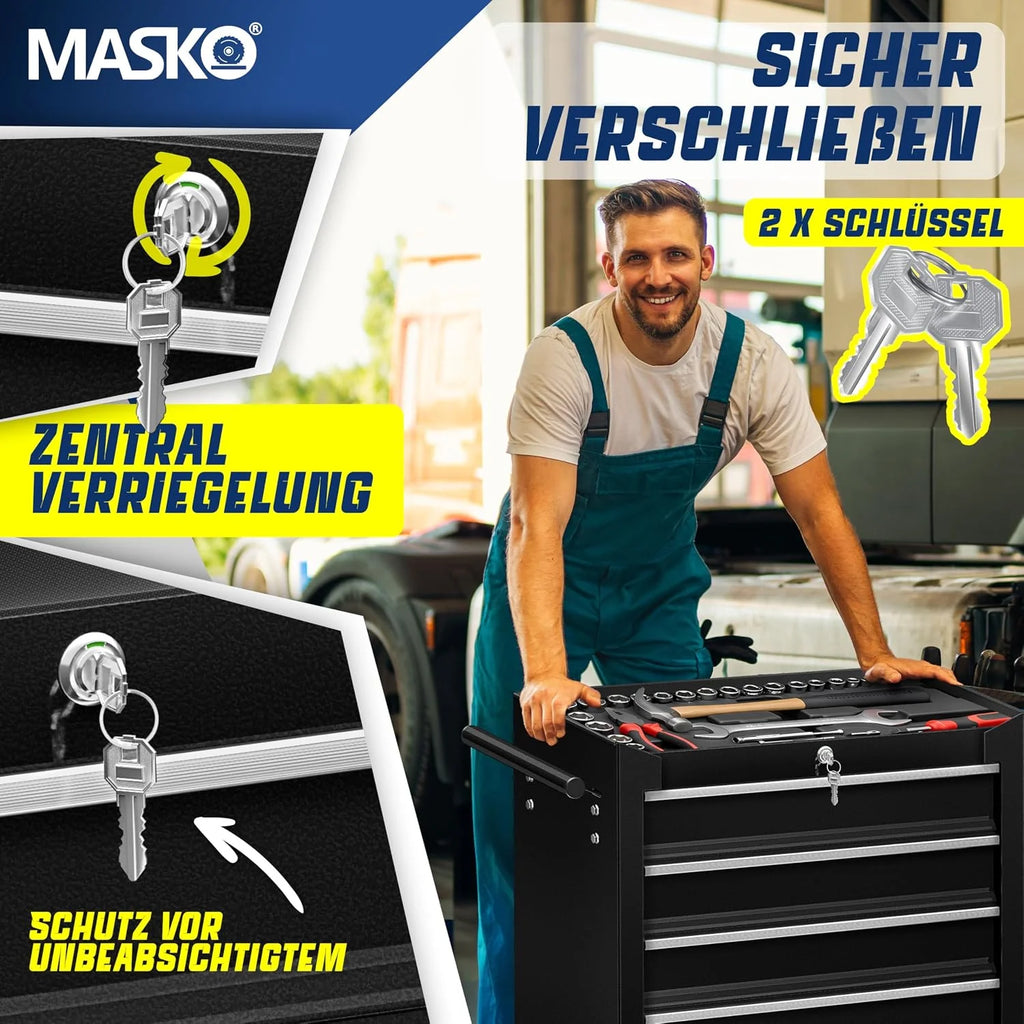 Masko® - Carro de taller con ruedas, carro de herramientas, caja de herramientas, 5 y 7 compartimentos
