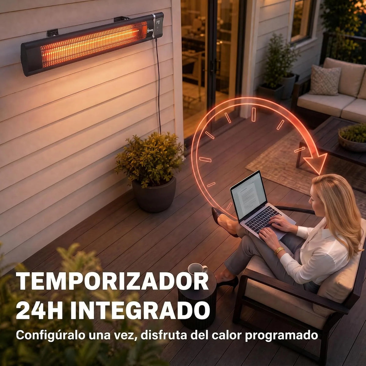 Outsunny Calefactor por Infrarrojos Terraza 3000 W, IP65, 9 Niveles Calor