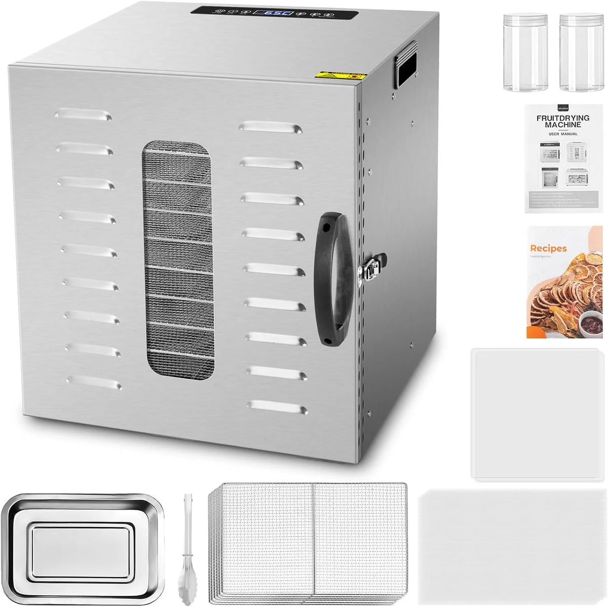 Kwasyo 10 Bandejas Deshidratador Alimentos Recetas gratis Temperatura Ajustable 30-90℃, Acero Inoxidable Completo, Temporizador de 24 horas, 10 Pisos Deshidratadora de Frutas, bpa free,1000W