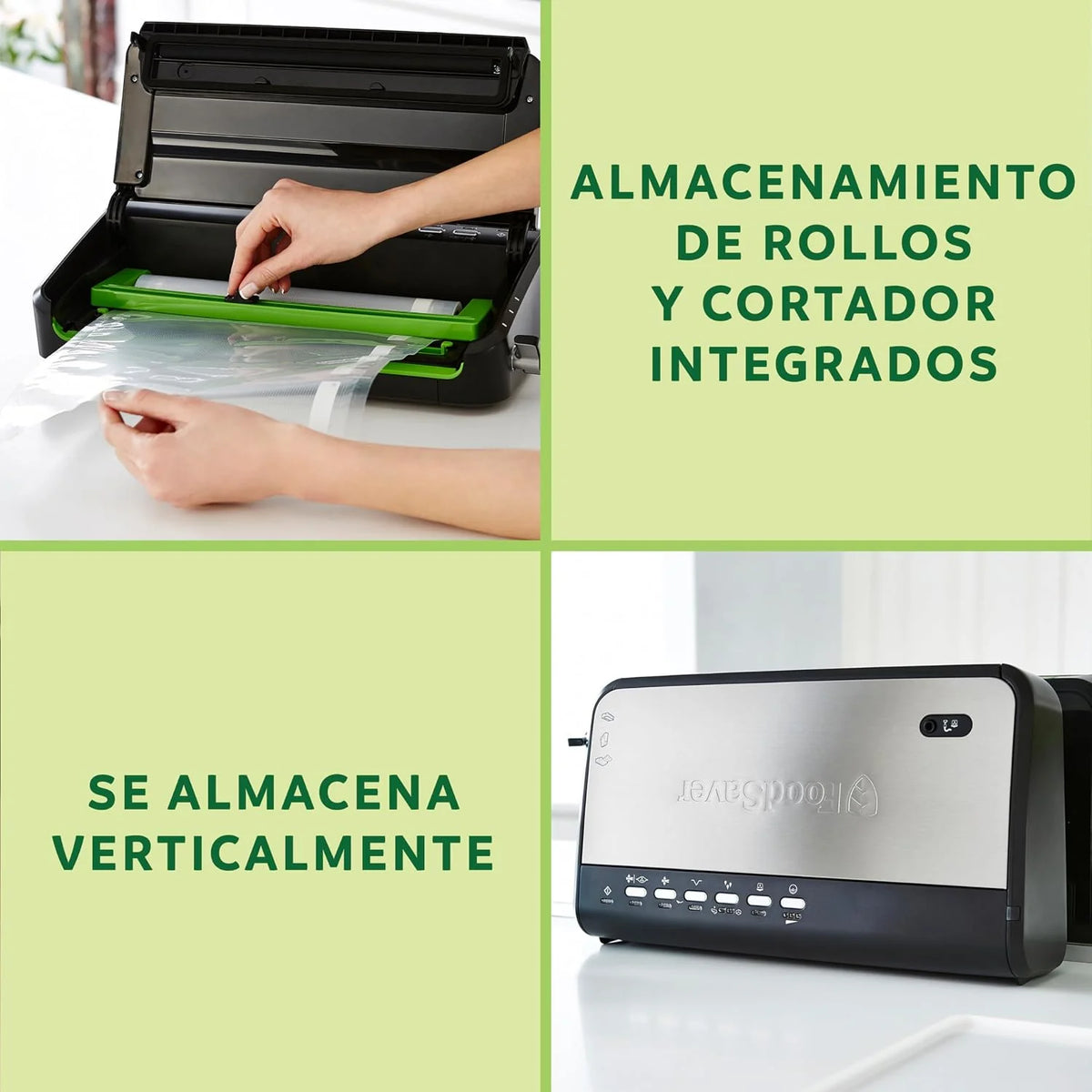 Foodsaver Envasadora al Vacío con almacenamiento de rollos integrado | Cortador de bolsas y modo para alimentos delicados | Incluye bolsas selladoras al vacío surtidas (FFS005X)