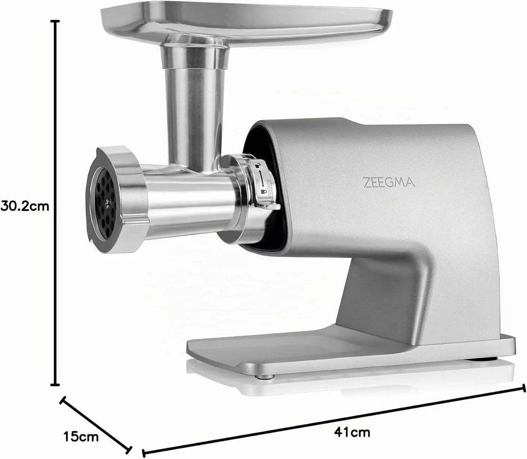ZEEGMA MOLEN MASTER Máquina Eléctrica para Moler Carne, Potencia de 2500 W, 3 Discos de Acero Inoxidable, Accesorio para Embutidos, Rallador, Función Reversa, Pantalla Táctil
