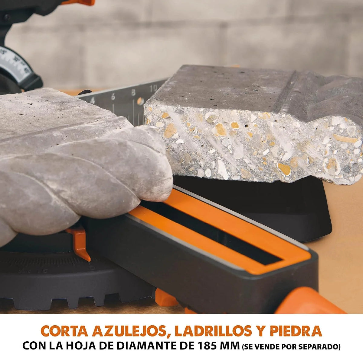 Evolution Sierra ingletadora deslizante de 185 mm (R185SMS+) de Evolution con corte multimaterial; bisel de 45°, inglete de 50°; guía láser. Incluye hoja multiusos