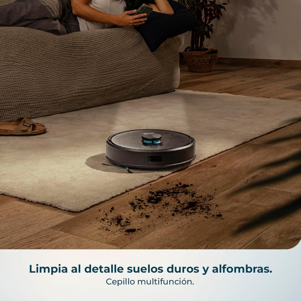 Cecotec Robot Aspirador y Friegasuelos con Base de Autovaciado Conga Y50 X-Treme. Navegación Láser, Potencia de Succión 5000Pa, Base con Depósito 3L, Cepillo Multifunción, App