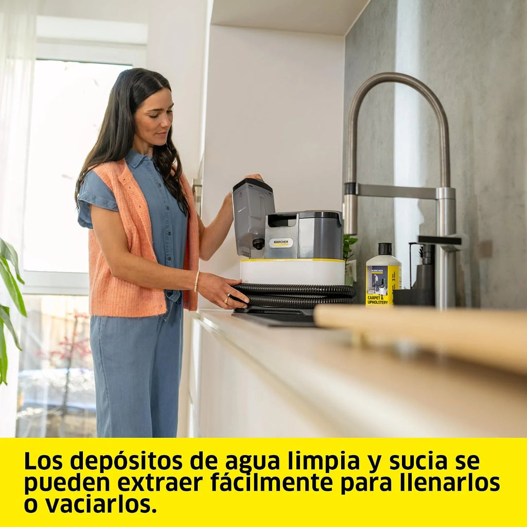 Kärcher lava-aspiradora SE 2 Spot Care, potencia: 450 W, depósito de agua limpia: 1,5 l, superficie: 2,89 m², peso: 4,2 kg, boquilla para tapicerías, boquilla para manchas, limpiador RM 519