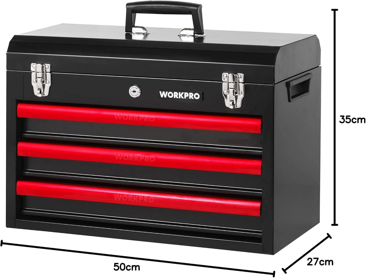WORKPRO 408piezas Juego de Herramientas mecánicas, Caja de Herramientas Completa para mecánicos con 3 cajones, Caja de Metal Resistente