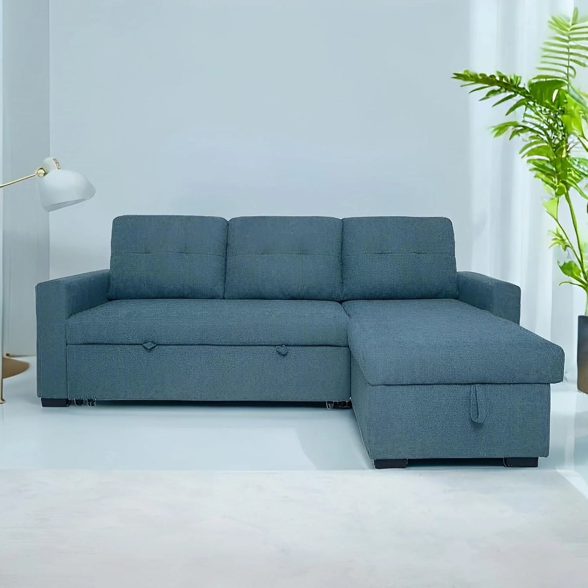 MUEBLIX.COM - Ojuel 3 Seater Chaiselongue Sofa, Interchangeable Chaiselong, Padded Seats and Backrest, Chaise Lounge Sofa Bed with Arcon, Modern Living Room Sofas, Grey