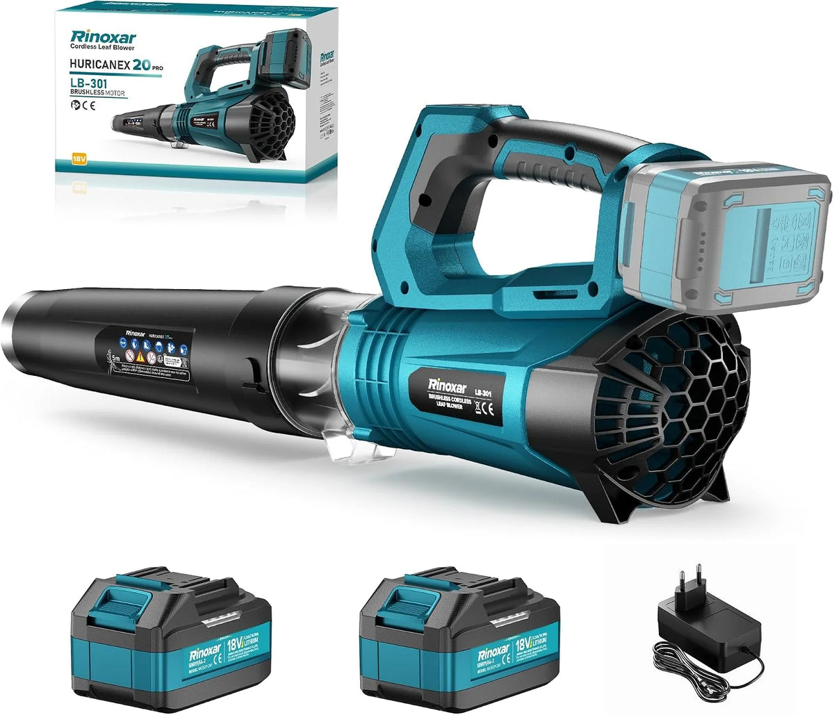 Soplador de Hojas Inalámbrico, Motor Brushless, 2×18V/5200mAh y Cargador