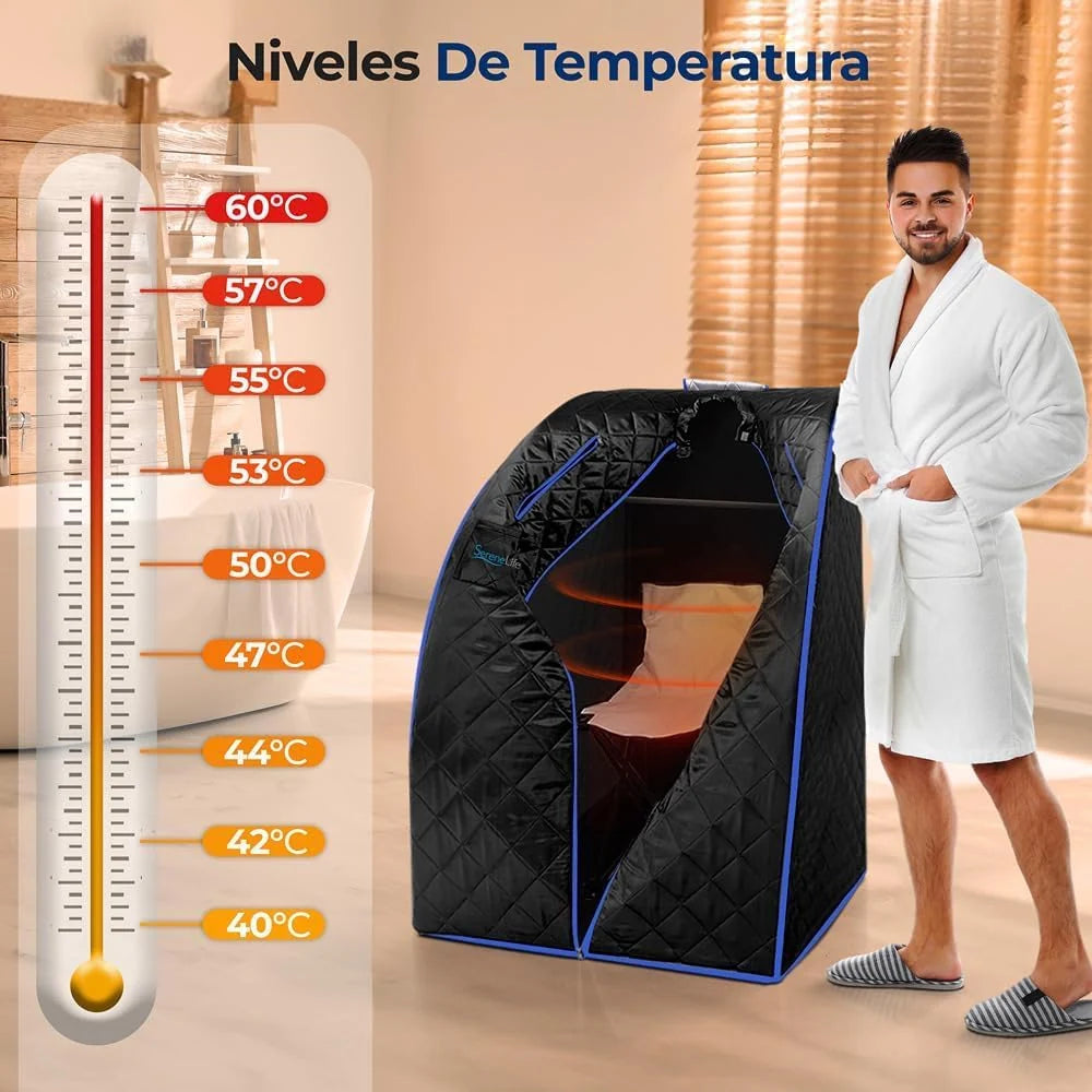 SereneLife SPA portátil infrarrojo para el hogar, Gran tamaño, Sauna para una Persona, Completo, con Almohadilla calefactora para los pies, Silla plegable