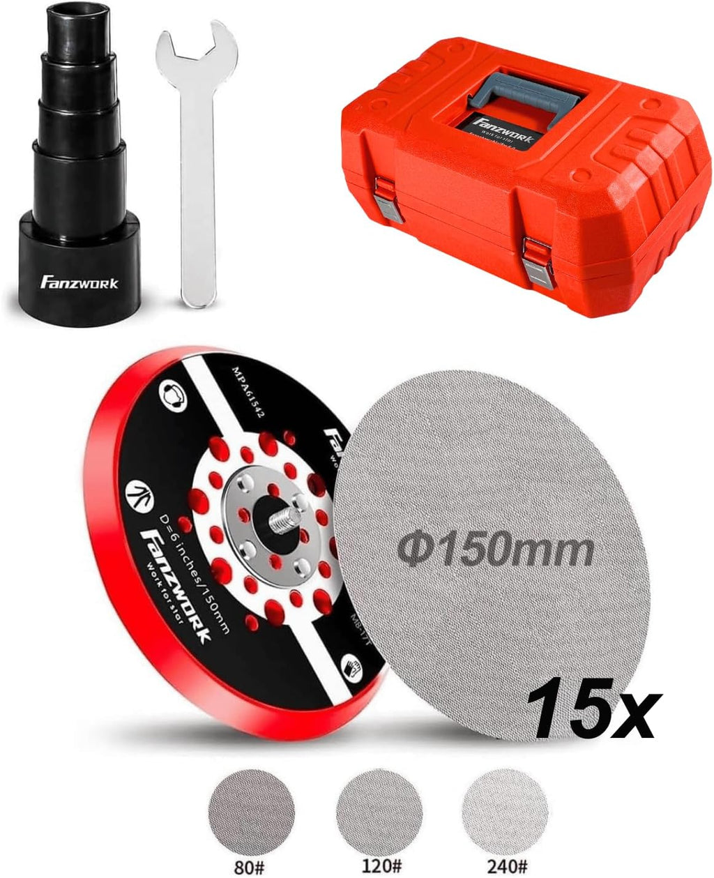 FANZWORK Lijadora Rotorbital 150 mm, 350W, Motor sin escobillas