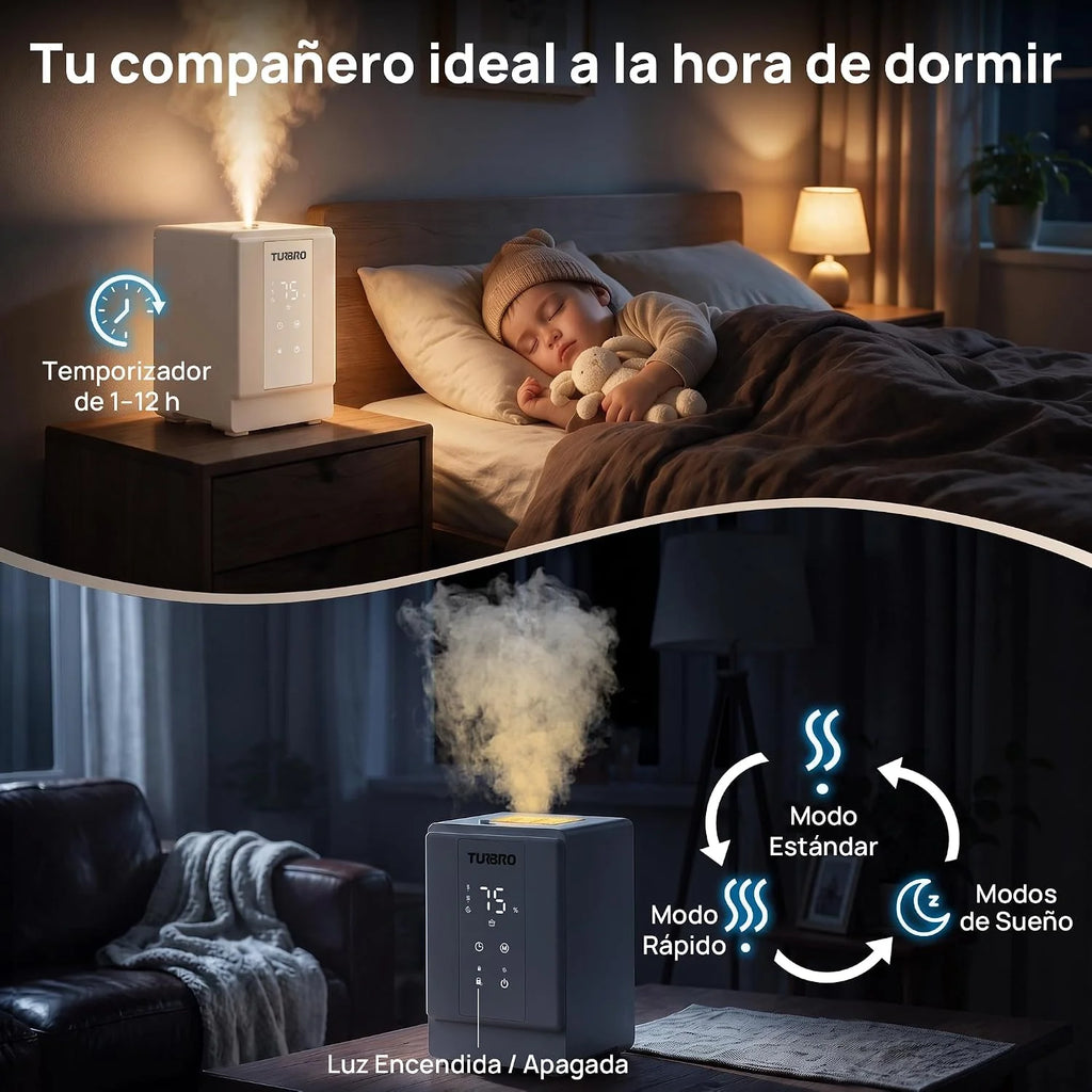 TURBRO Humidificador de vapor caliente 4 L para dormitorio, 500 ml/h