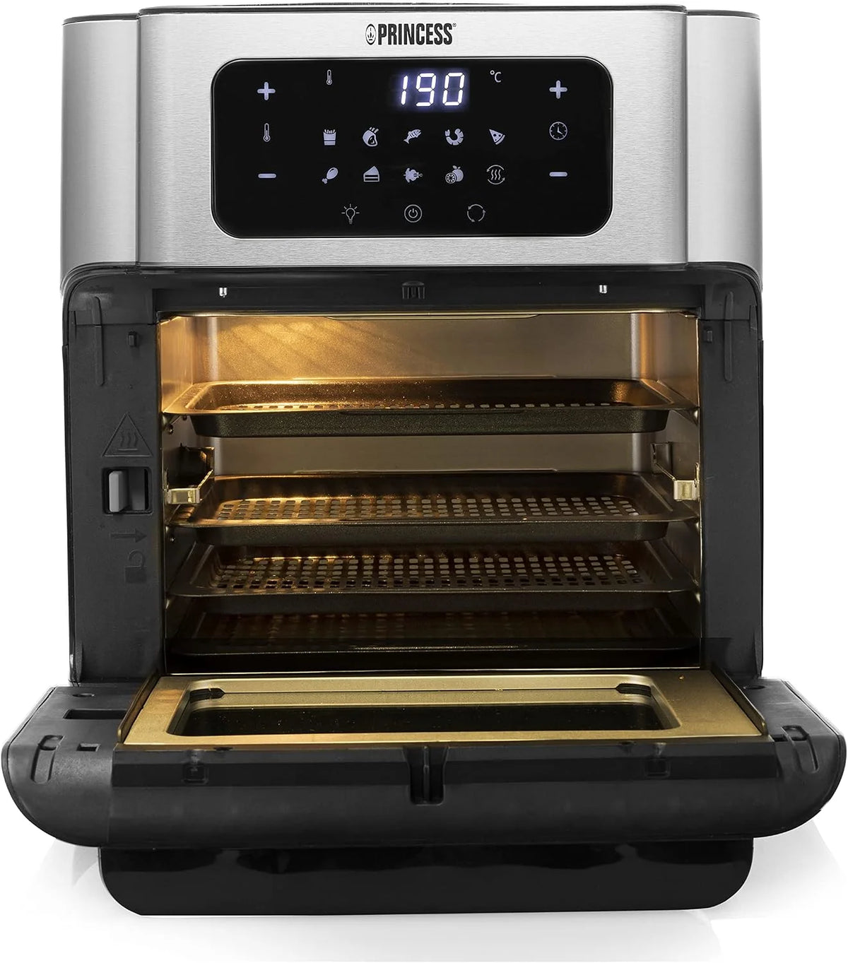 Princess Freidora sin Aceite Horno 10 L con Cesta Giratoria, Airfryer con Convección, 10 Programas, Pantalla Táctil Digital, Acero Inoxidable, Hasta 66,7% Ahorro Energético, 1500 W, 182065