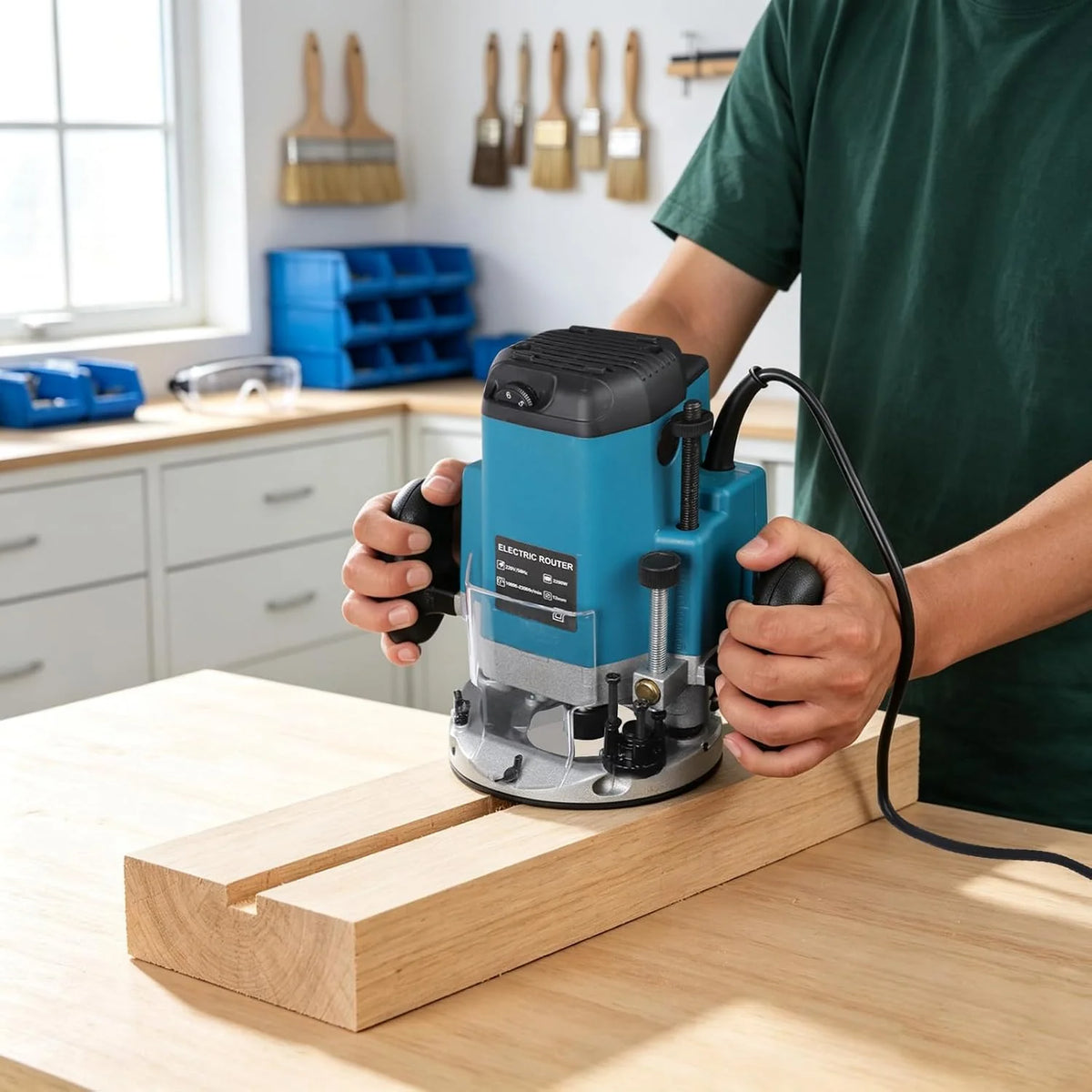 Fresadora de madera de 2200 W, juego con 15 fresas, 6 marchas