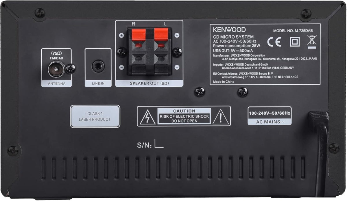 Microcadena HiFi Kenwood M-725DAB-B con CD, USB, Dab+ y Bluetooth Audio-Streaming. Color: Negro - Mini Equipo de Musica para casa