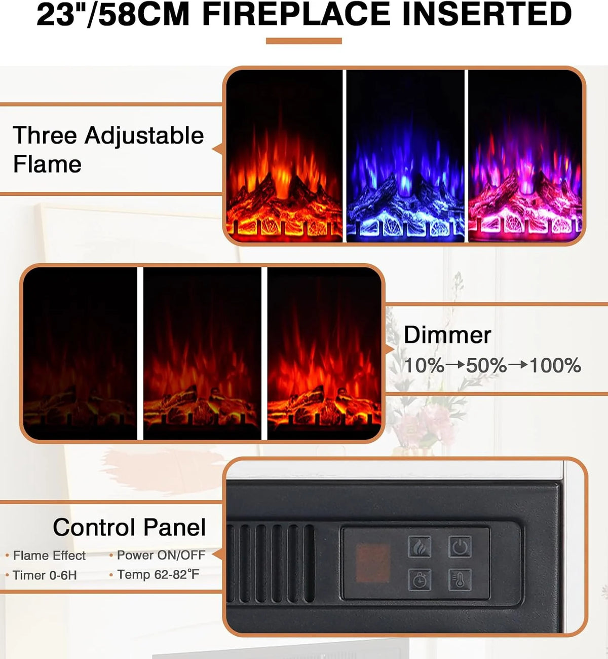 M.C.Haus 46cm / 18in Electric Fireplace, 1800W Freestanding Recessed Fire Heater with 3 Flame Colors and 3 Brightness Levels, Overheat Protection, Realistic Effect