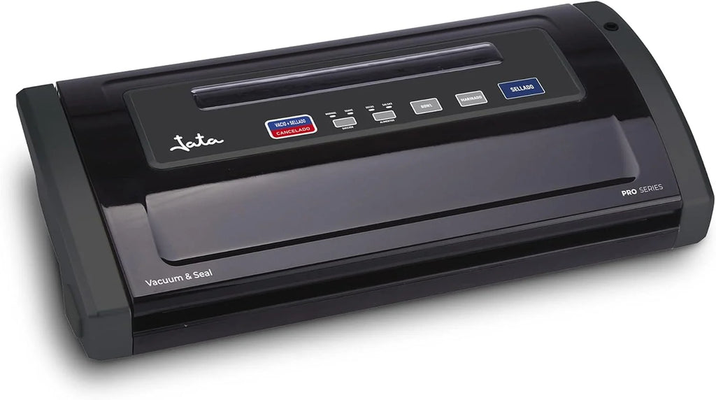 Jata EV1026 Envasadora al Vacío, 130 W, Potencia de Succión 0,85 bar, Capacidad de la Bomba 12 L por min, Permite el Vacío de Recipientes, Apta Bolsas 28 cm de ancho, Para Alimentos Secos y Salsas, Incluye 1 Recipiente Hermético 2 Rollo 2 Bomba Vacío