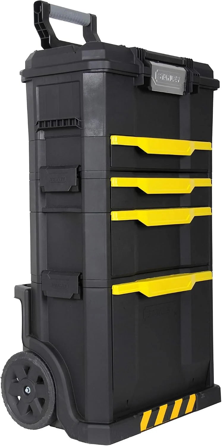 STANLEY Taller rodante Modular 3 en 1 apilable con Ruedas Resistentes, asa telescópica, organizadores Integrados y Capacidad de 35 kg, Ideal para Herramientas eléctricas y manuales, 1-79-206