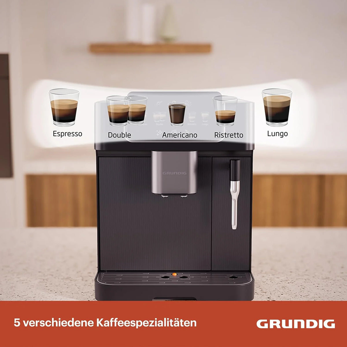 GRUNDIG KVA 6230 - Cafetera automática con boquilla para espumar leche, mecanismo de acero inoxidable con 13 grados de molienda, depósito de granos de 250 g, depósito de agua extraíble de 2 litros,