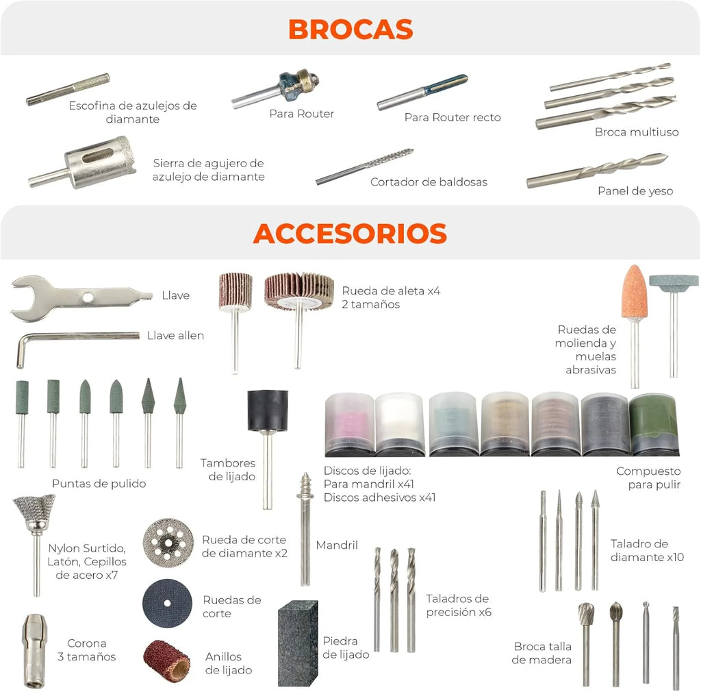 Multitool Power | Herramienta Multifunción | Amoladora | 287 Piezas | 550W | Eje Flexible | Grabador Vidrio | Sierra Eléctrica | Hogar