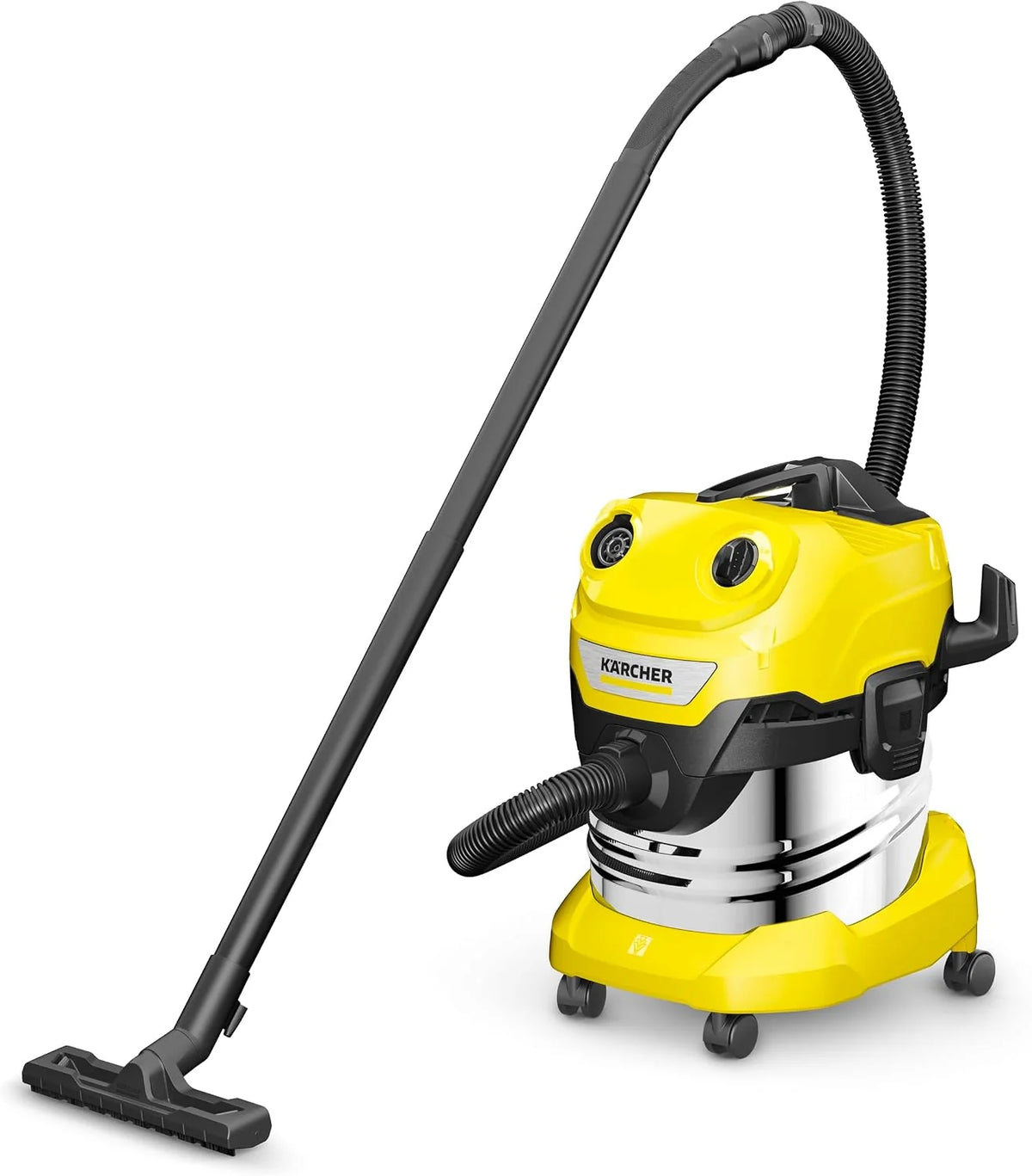 Kärcher Aspiradora en seco/húmedo WD 4 S V-20/5/22, potencia 1000 W, depósito de acero inoxidable 20 l, manguera aspiración 2,2 m, función soplado, boquilla para suelos y ranuras, bolsa filtro fieltro