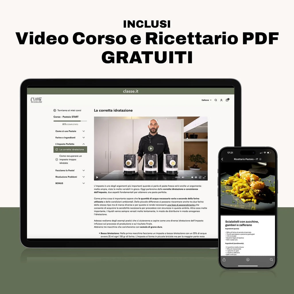 PASTAIO | Máquina de Pasta Fresca de Doble Extrusión. Pasta Maker, hasta 800 g de pasta, pesaje automático, 11 estirado incluido para 15 tipos de pasta, 180 W