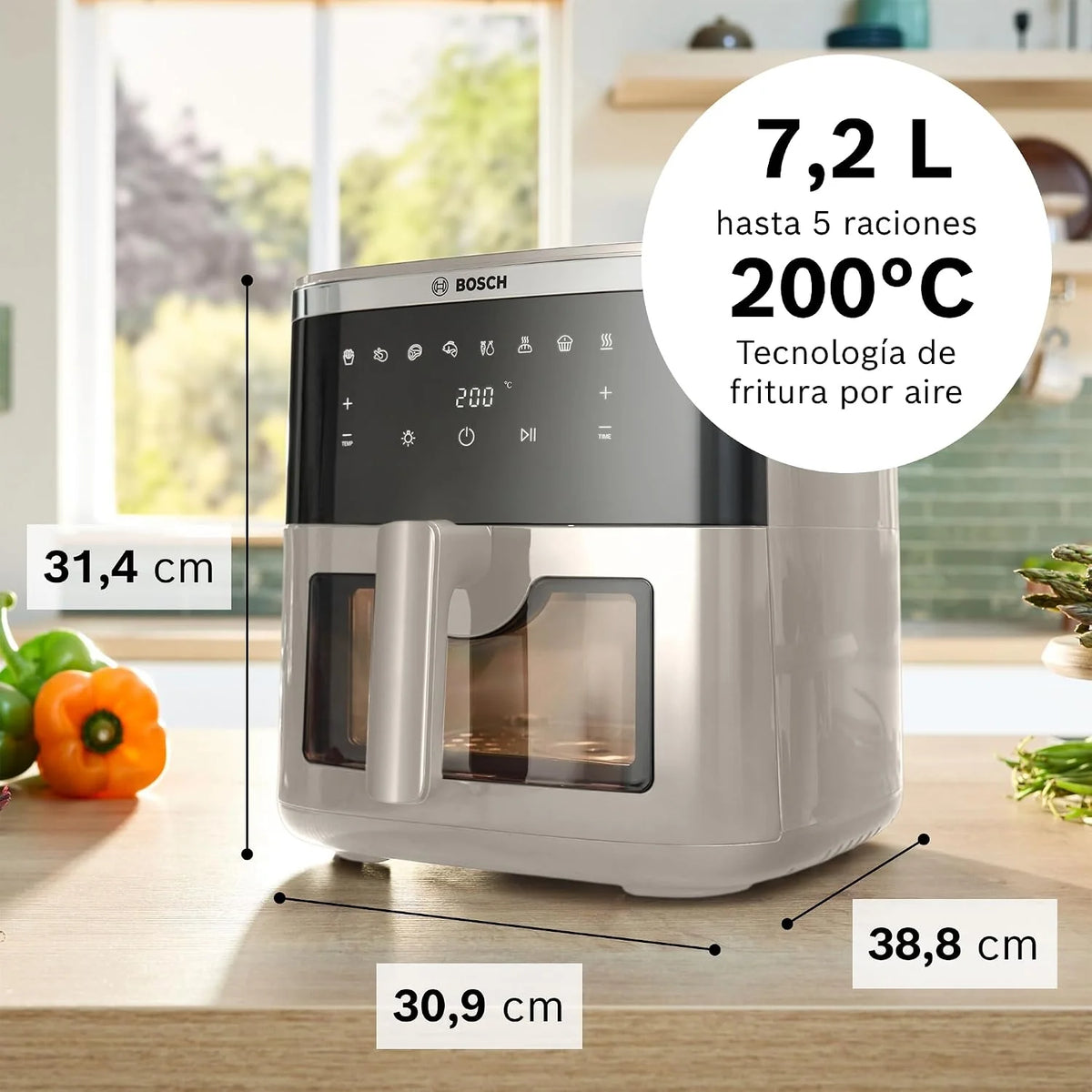 Bosch, Freidora de aire Serie 6, 7.2L, Ventana, Crema, MAF671C0