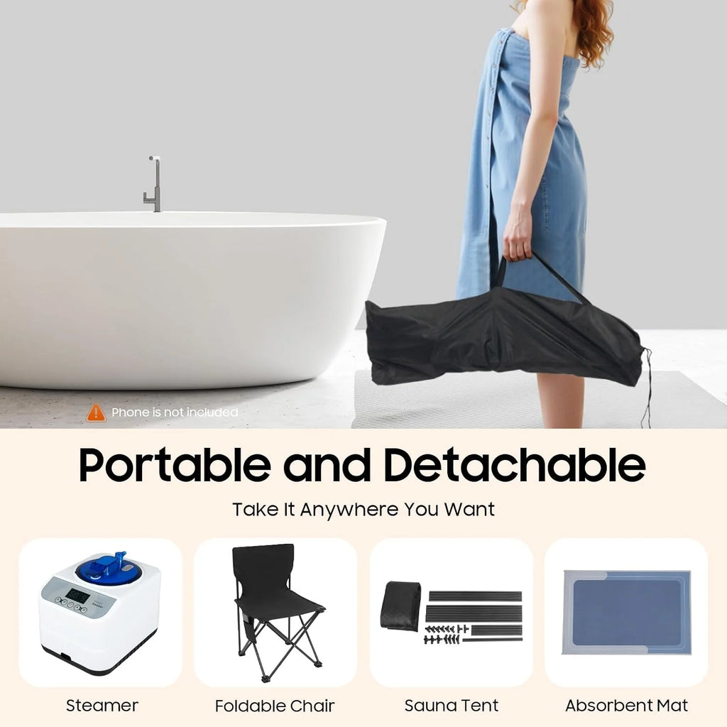 Juego de sauna portátil, mini cabina de vapor para exteriores, tienda de sauna móvil con silla plegable y bolsa de transporte, adecuado para el hogar, sauna, clubes y spas