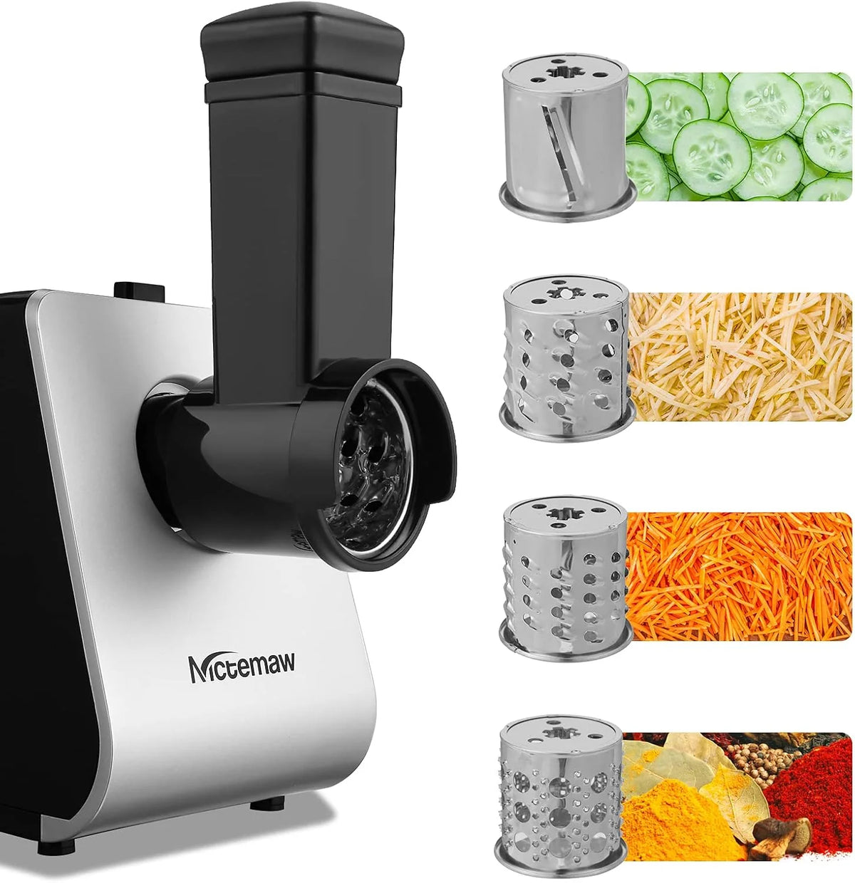 Picadora de carne eléctrica 5 en 1, 2000 W, con rallador, acero inoxidable
