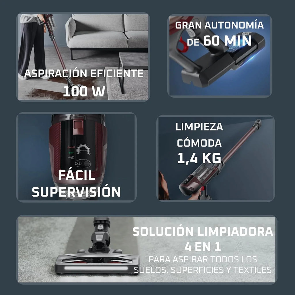 Rowenta X-Pert 6.80, Aspiradora Escoba Sin Cable, Burdeos