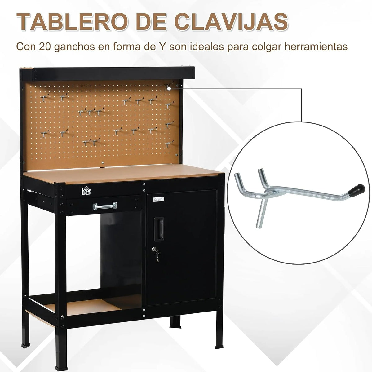 HOMCOM Banco de Trabajo 98,5x48x140 cm Carga 100 kg Mesa de Banco Negro