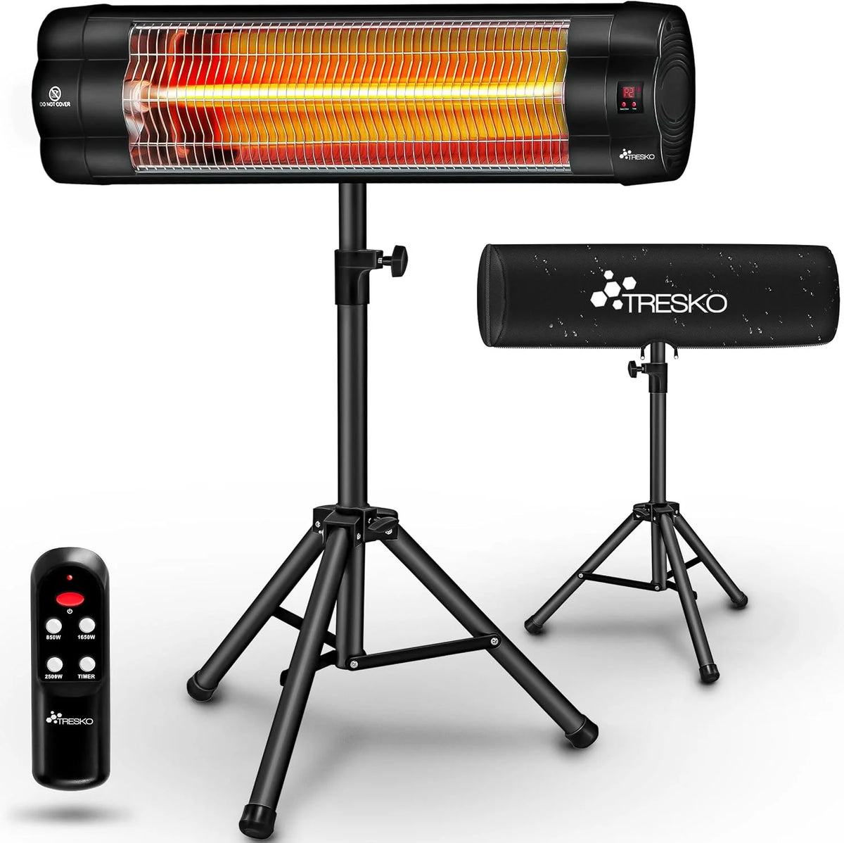 TRESKO Infrared Heater for Terrace | 2500W + Remote Control | Radiant Heater with 3 Temperatures | Electric Radiator for Outdoor and Indoor | Heater with Adjustable Height (Black)