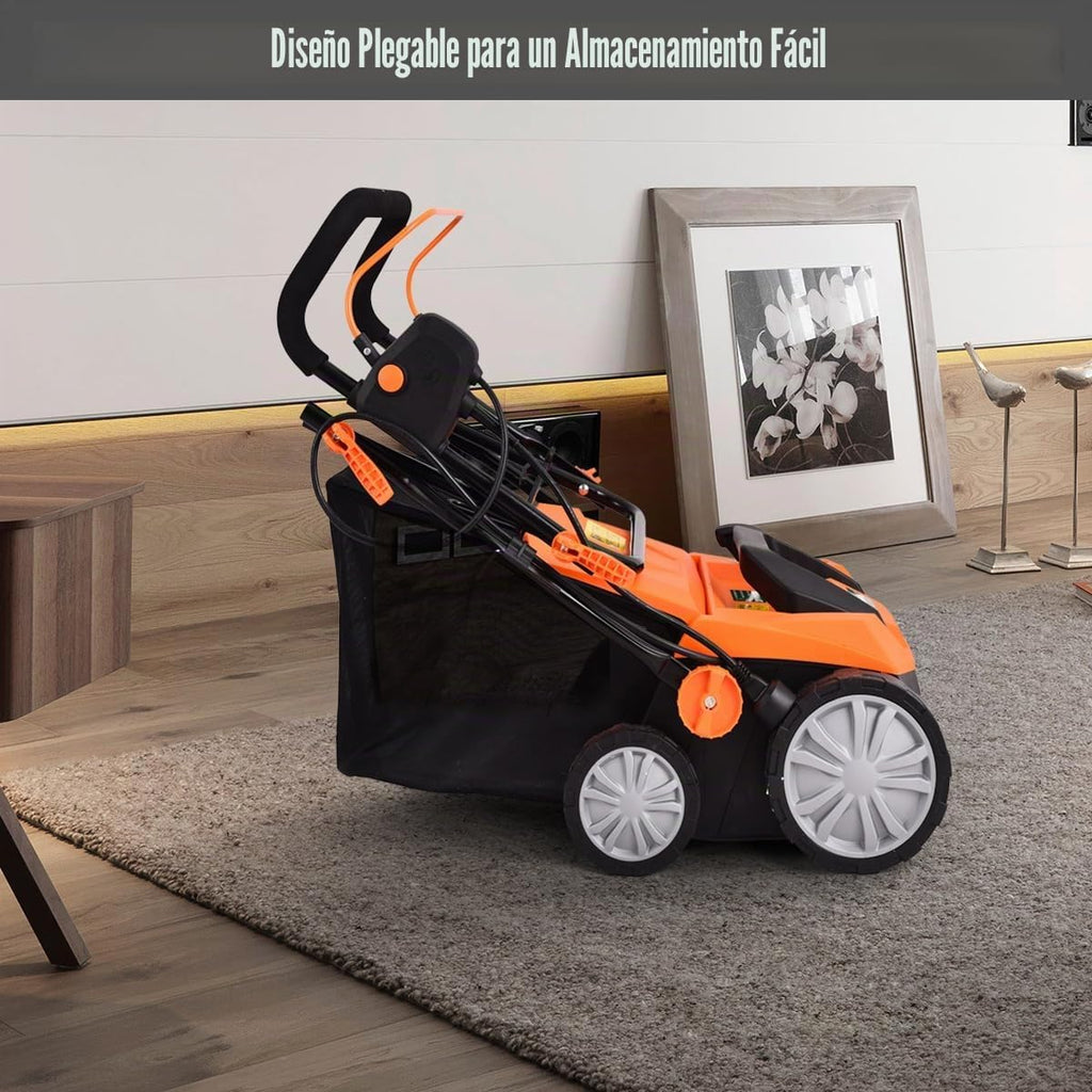 GOPLUS Escarificador Eléctrico 2 en 1, con Bolsa de Recogida de 30L/45L, Aireador de Césped con Altura Ajustable en 4 Niveles, 2 Cuchillas Extraíbles y Asa Plegable (45L,Naranja)