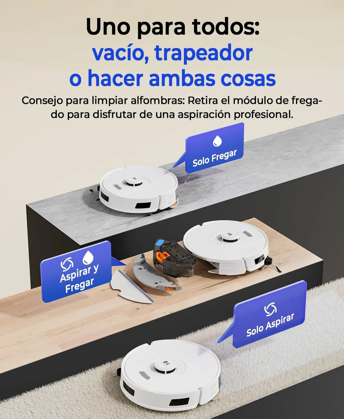 Redkey D8 Robot Aspirador y Fregasuelos, 25000Pa Aspirador Robot con Base, 4L Auto-Vaciado, Anti-Enredo de Cabello, Navegación LiDAR, Ideal para Alfombras y Pelos de Mascotas, Voz y aplicación