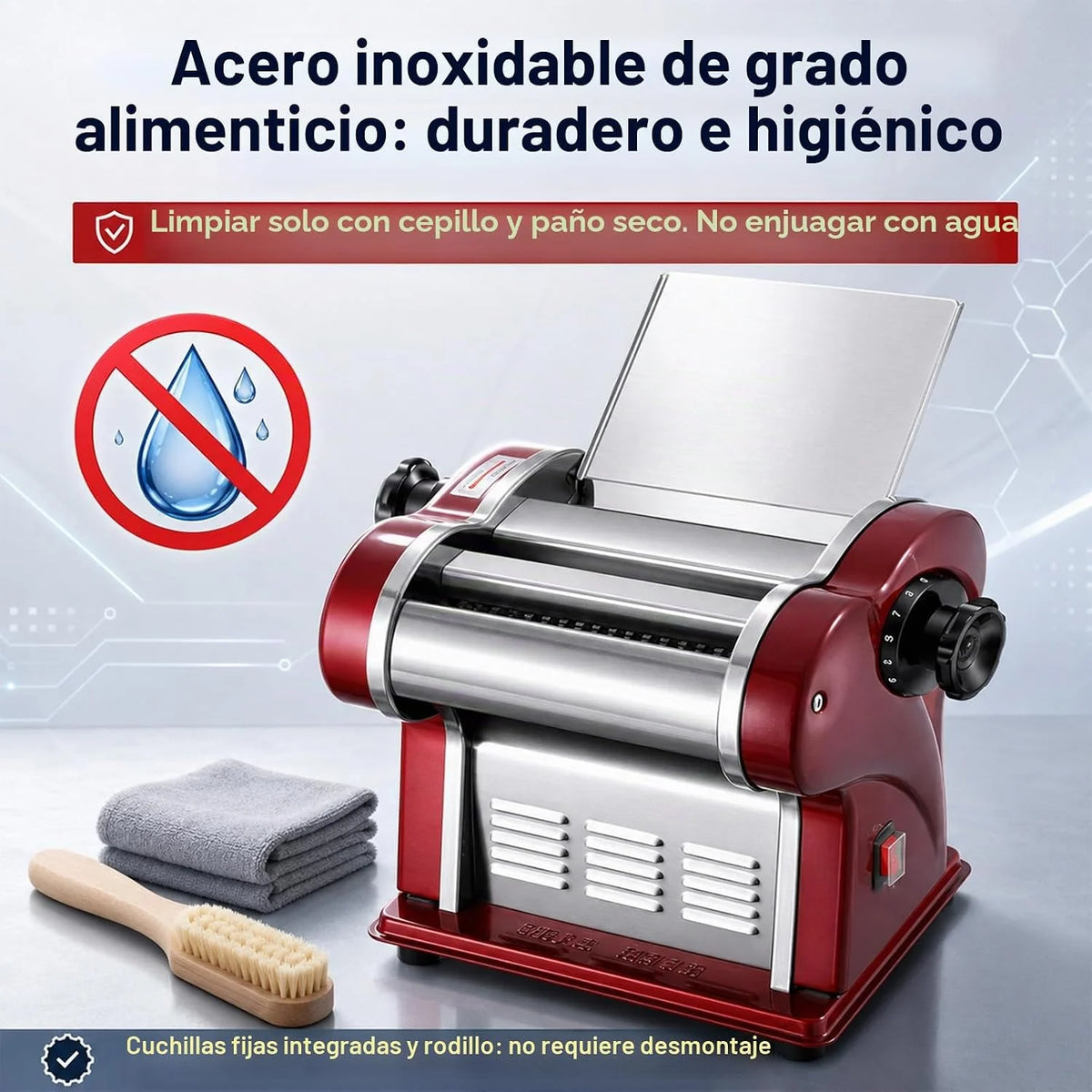 Máquinas Eléctricas Para Pasta - Fabricante de Fideos con Rodillo y Doble Cuchilla de Acero Inoxidable - 1.5mm (Redondo) y 4mm (Plano) - Para Uso Doméstico y Comercial