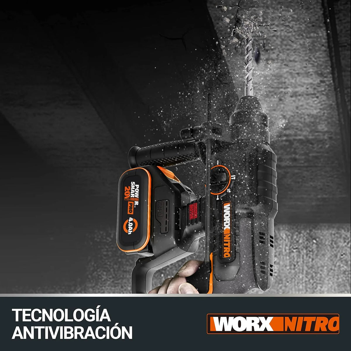 Worx WX381 Martillo Perforador Brushless 20V 2J Batería 4Ah