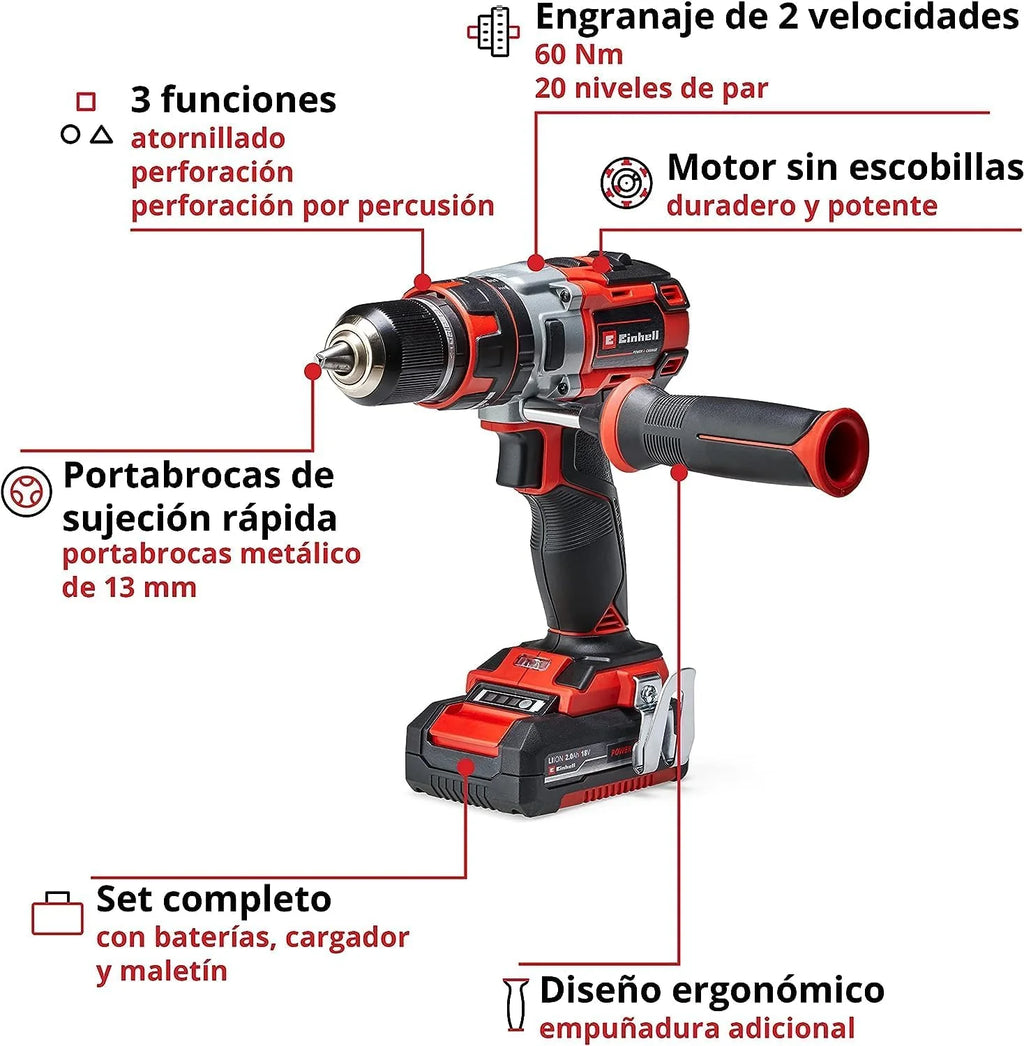 Einhell Professional Taladro percutor con batería TP-CD 18 Li-i BL Kit