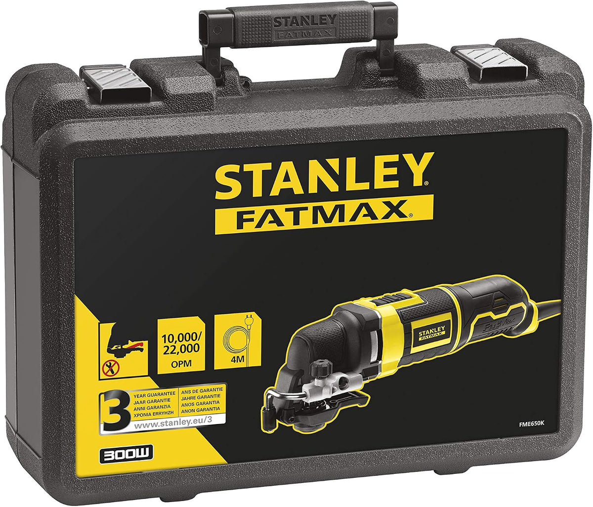 STANLEY FATMAX Multiherramienta Oscilante 300W, Cambio de Accesorios sin Herramientas, Velocidad Variable, Cortes Precisos y Eficientes, Incluye 18 Accesorios y Maletín - FME650K-QS